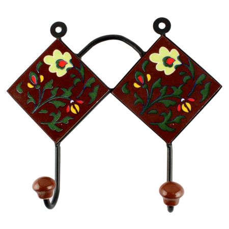 Brown Floral Ceramic Tile Hook